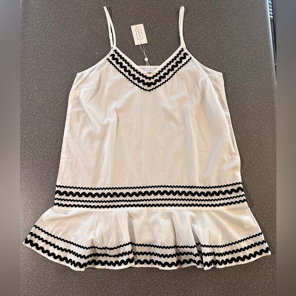 Mud Pie‎ Evie Ric Rac Swim Coverup Mini Dress White Black Large NWT